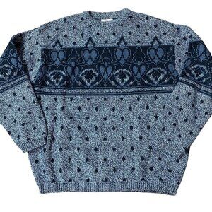 Vintage SISLEY Italy Sweater Grandpa Cosby Grey Wool Crewneck Long Sleeve